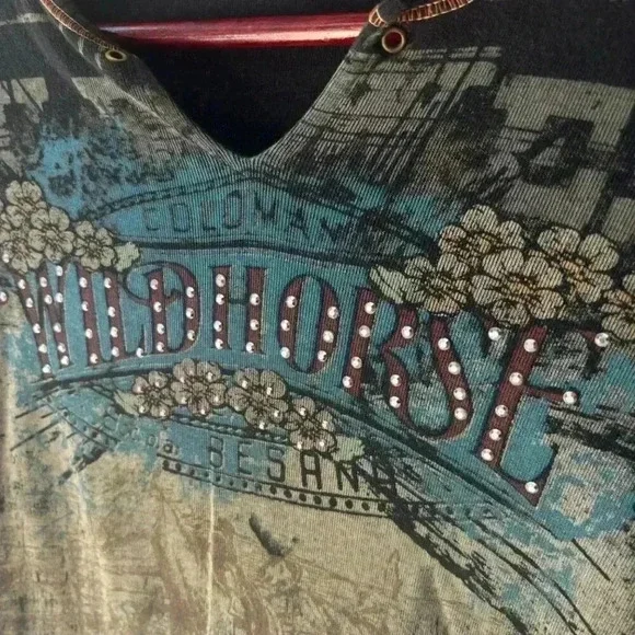 Wildhorse Long Sleeve Tee Rhinestones Vintage Western Print Y2K GLAM GRUNGE - Picture 6 of 6